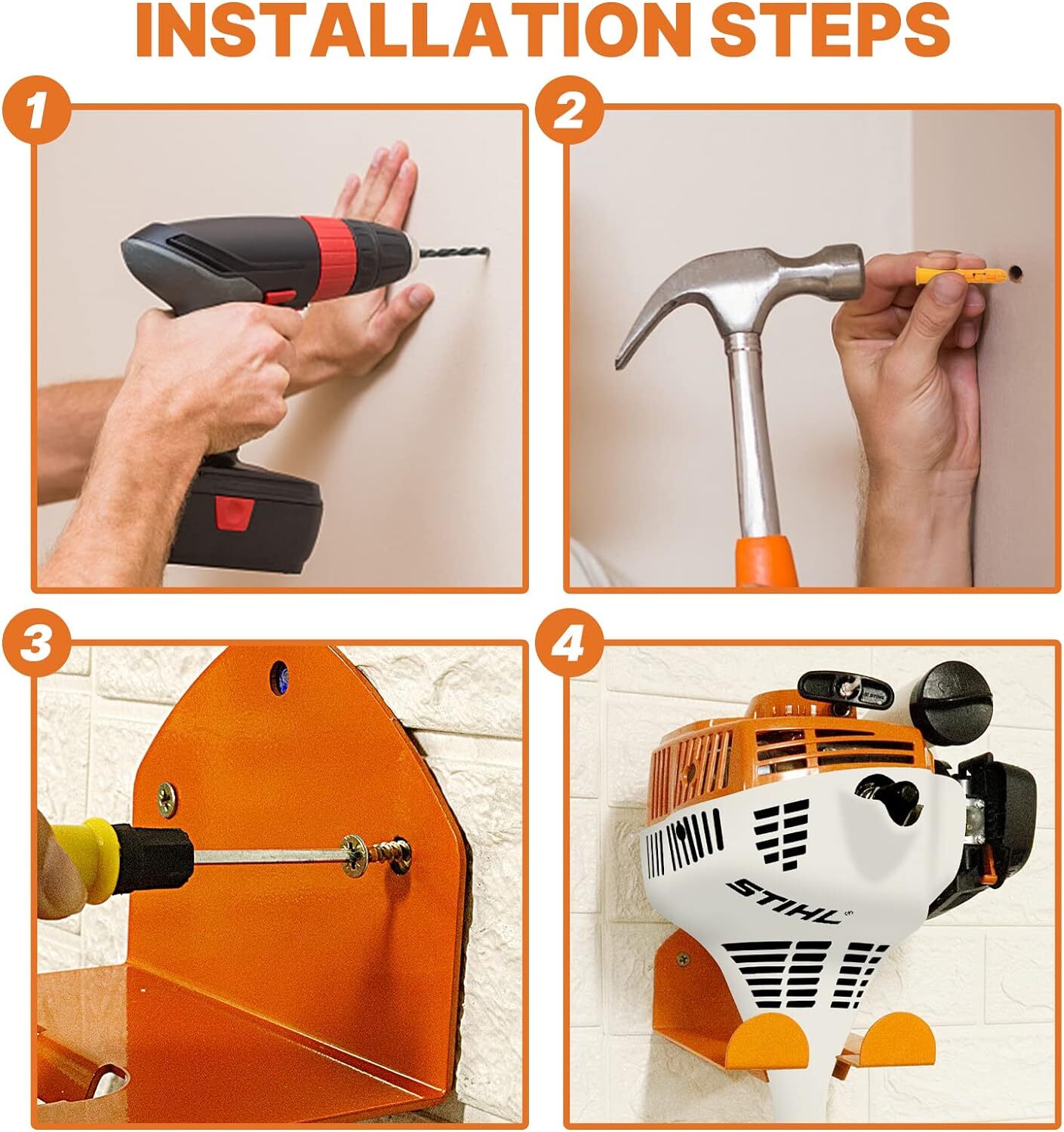 Garage Trimmer Rack - Heavy Duty Stainless Steel Power Tool Hanger - 1 Pack