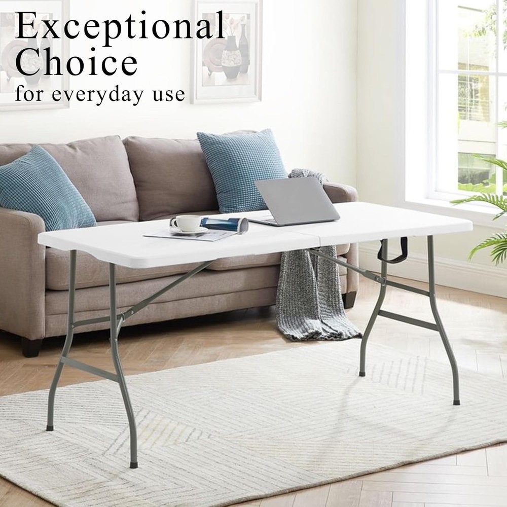 Set of 2 Folding Tables with Carrying Handle Lightweight Rectangular Portable Pl