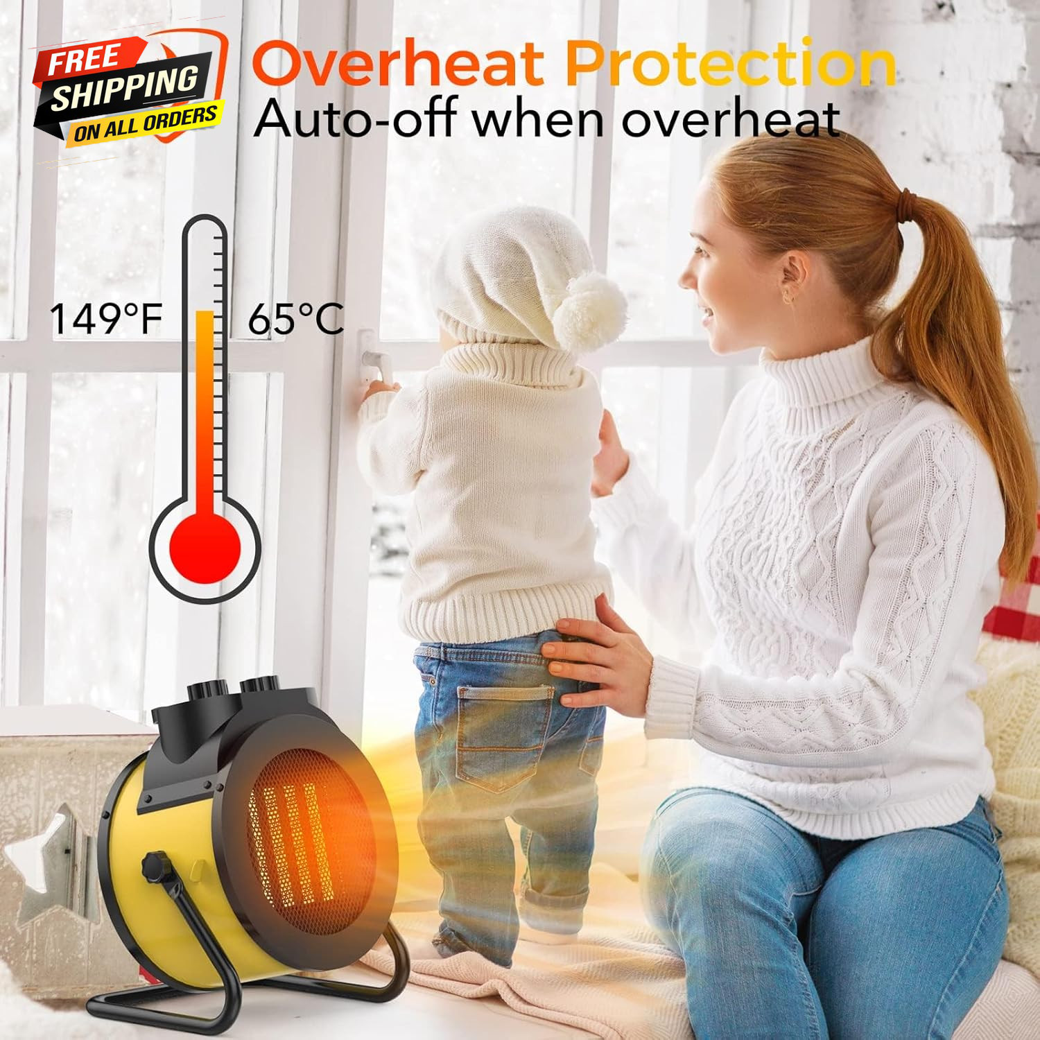 Space Heaters for Indoor Use, 1500W PTC Electric Heater (Yellow) ✅