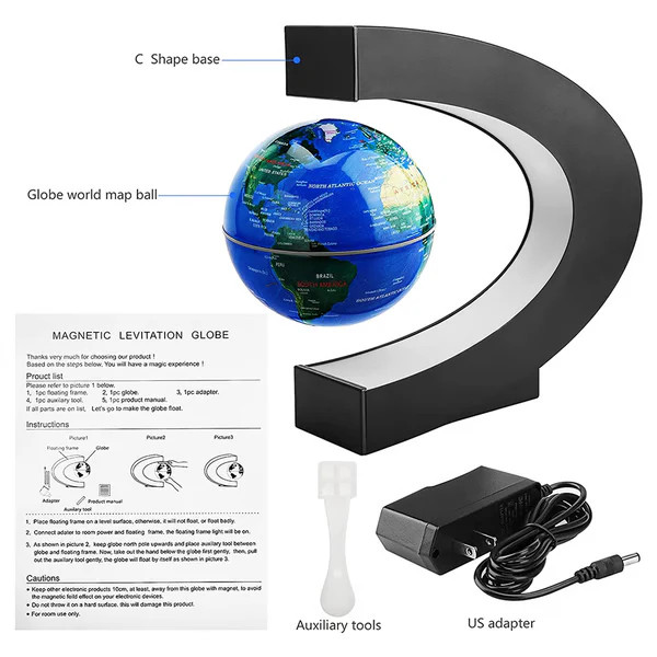 Magnetic Levitation Floating World Map Globe with C Shape Base, Floating Glob...