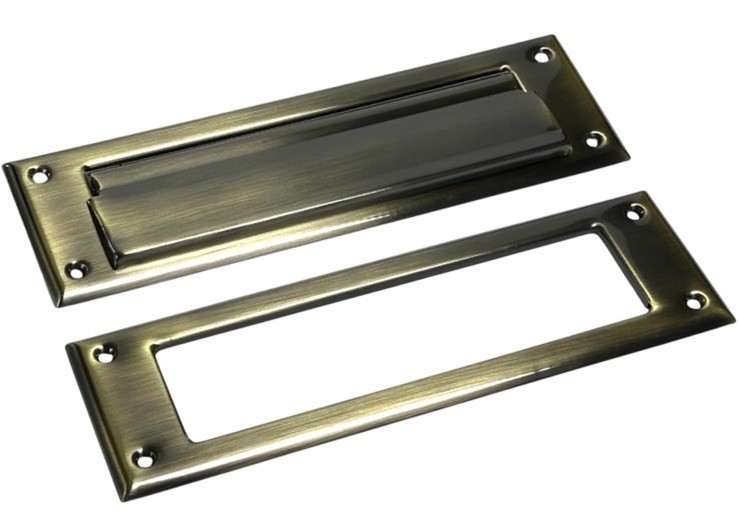 QCAA Solid Brass Mail Slot, with Solid Brass Interior Frame, 10" x 3", Antique B