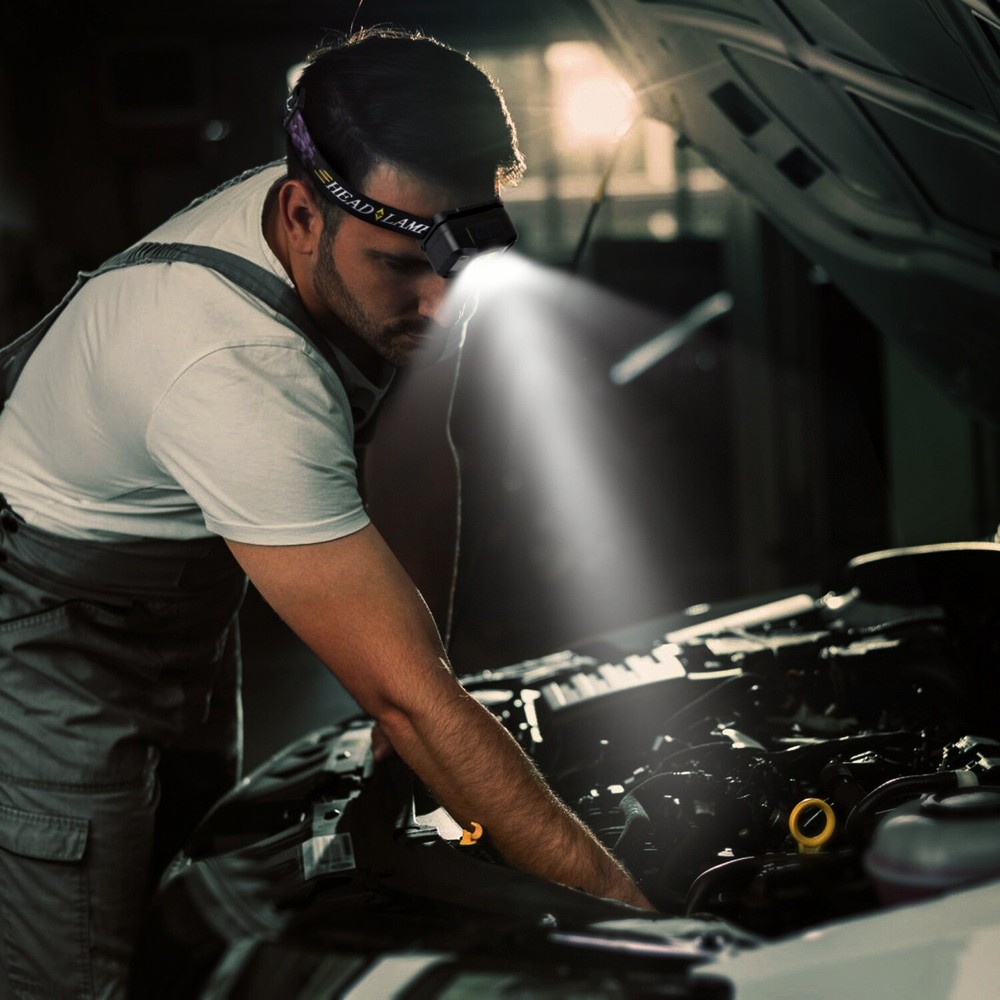 2PCS COB+LED Motion Sensor Headlamp USB Rechargeable Headlight Torch Flashlight