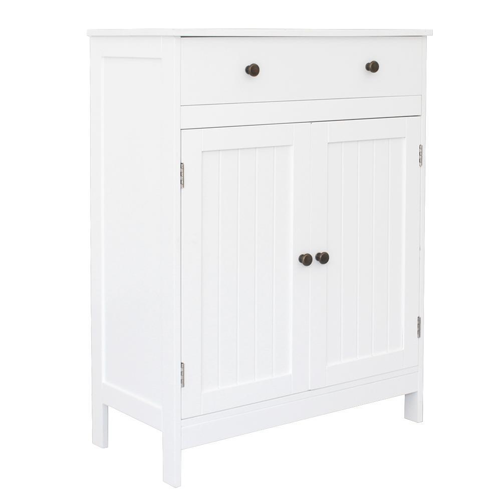 White Wooden Bathroom Floor Cabinet Storage Cupboard W/ Shelves for Home Kitchen