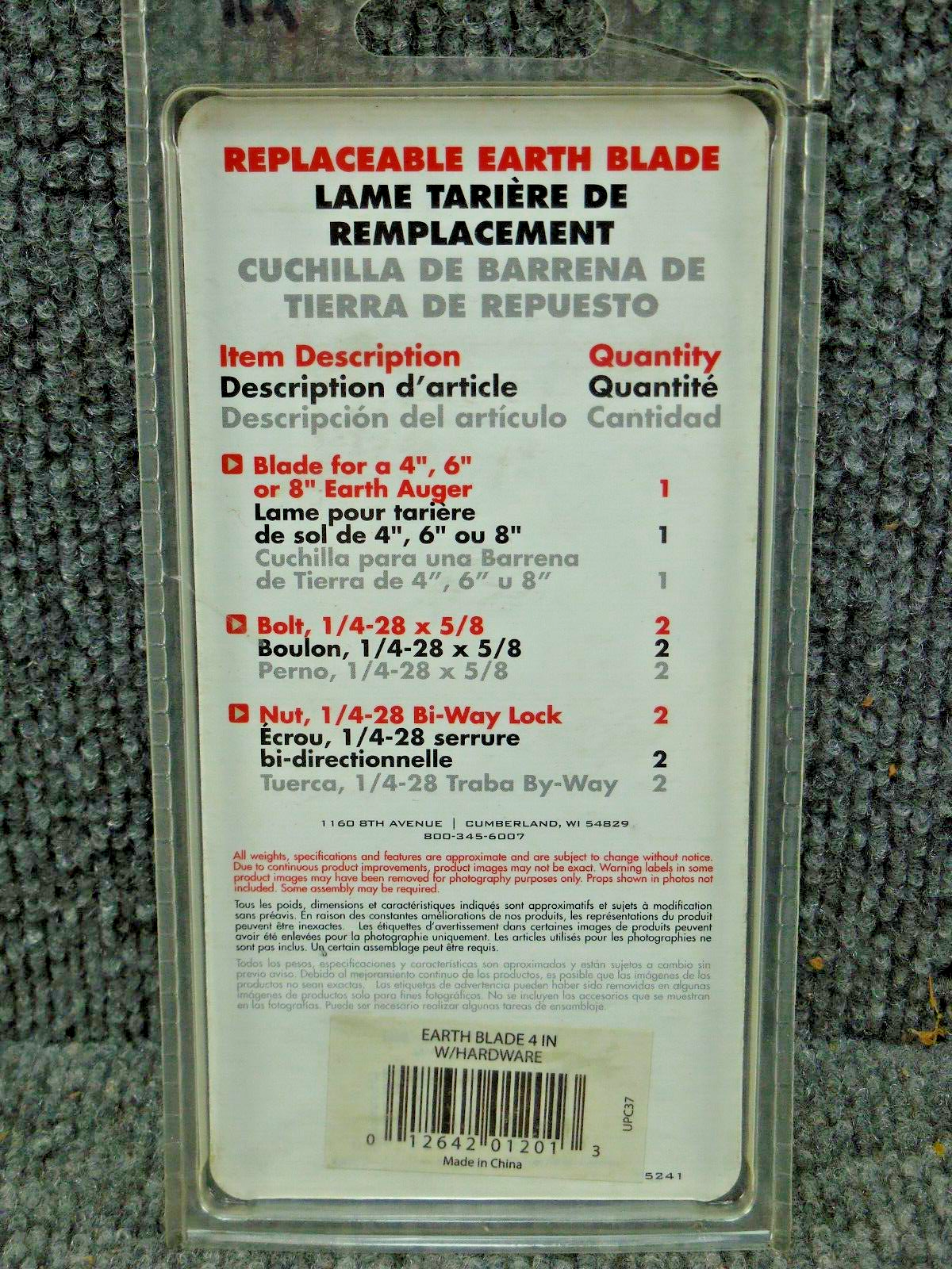 New Sealed Earthquake EB4 Replaceable Earth Blade Auger Tip Cutter 4"