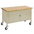 Mobile Workbench with Security Cabinet Maple Butcher Block Square Edge 60"W x
