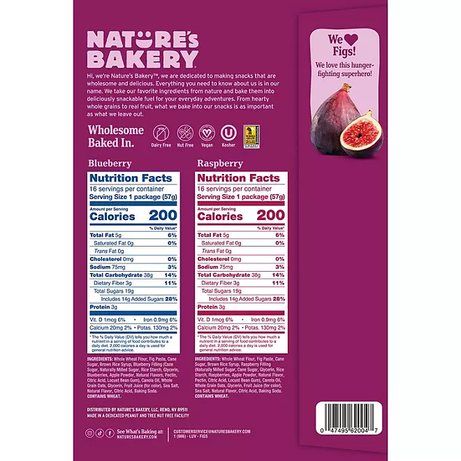 Nature's Bakery Fig Bars, Variety Pack, 2 oz., 32 count