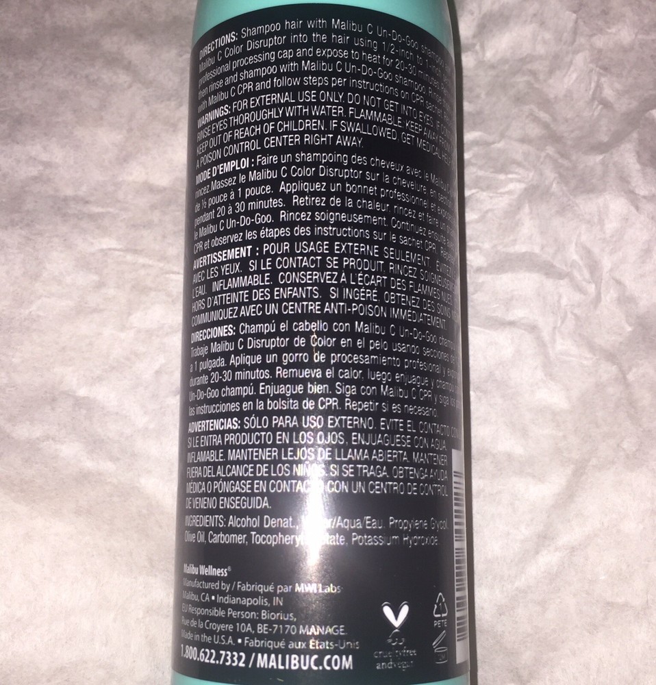 Malibu Color Disruptor 4 Processing Caps Recommended Before After CPR DDL 9oz