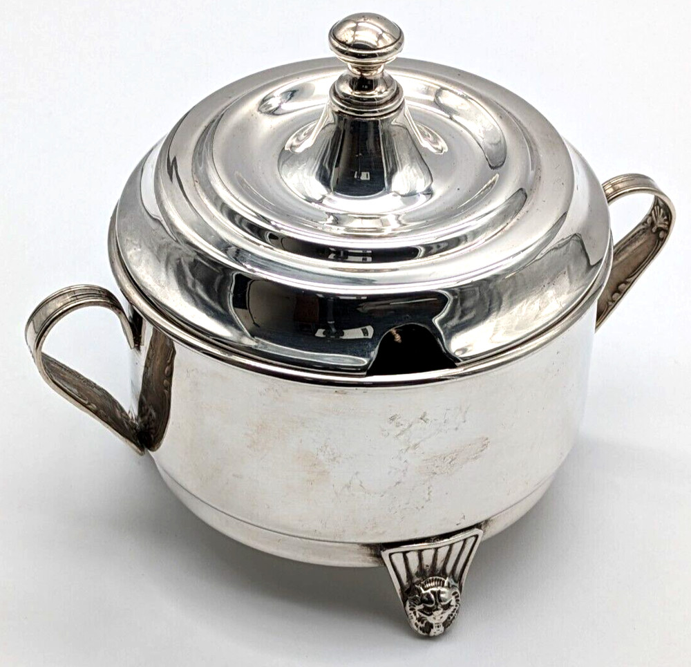 Large Silver Plated Footed Covered Handled Sugar Bowl