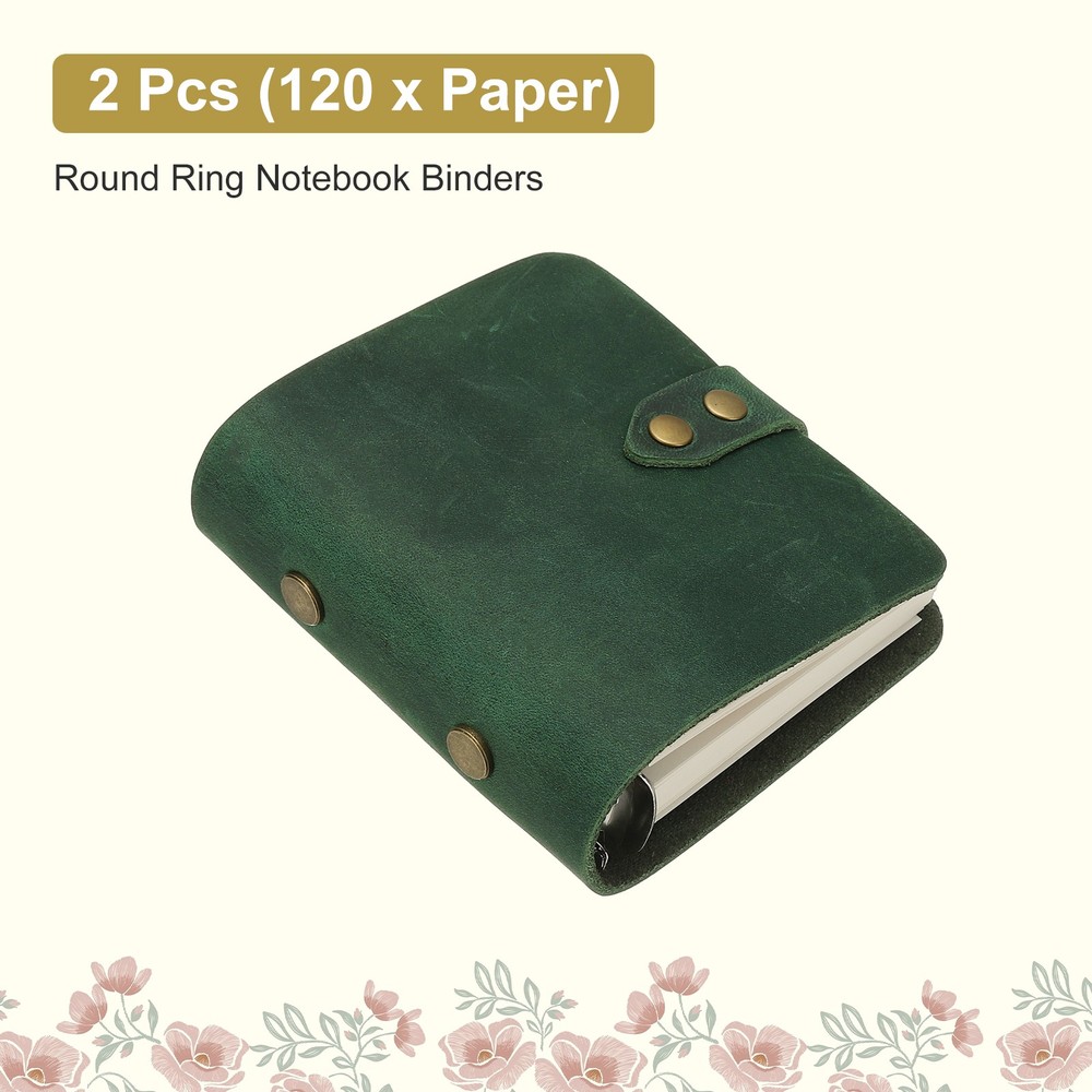 A9 Leather Journal, 2Pcs 3 Ring Notebook Binder Planner Loose Leaf, Green
