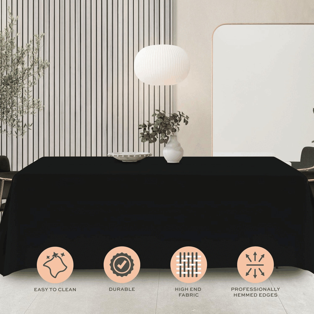 Classic Black Tablecloth 90x156 in Table Clothes for 8 Foot Rectangle Table 2 Pc