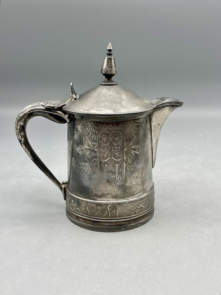 Antique Meriden Egyptian Revival Jug Silver Plated Pitcher 5”