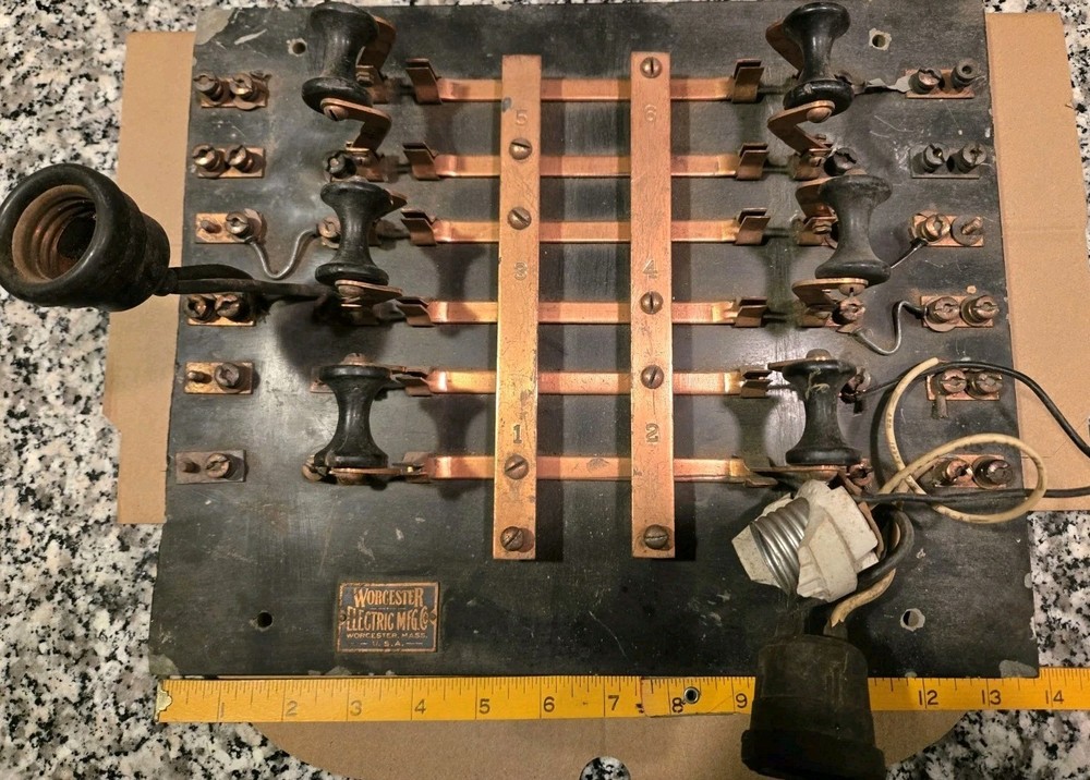 Rare 19th/20th Cent. Worcester Elec. Copper Slate KNIFE Switch Panel Rare