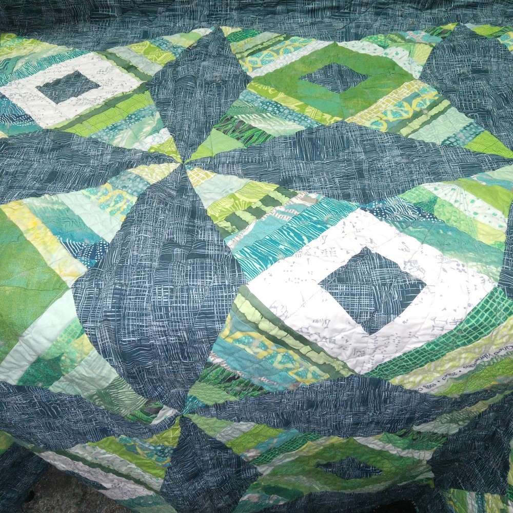 CORGI Machine sewn Patchwork Blanket Quilt Reversible Blue Green 54x68