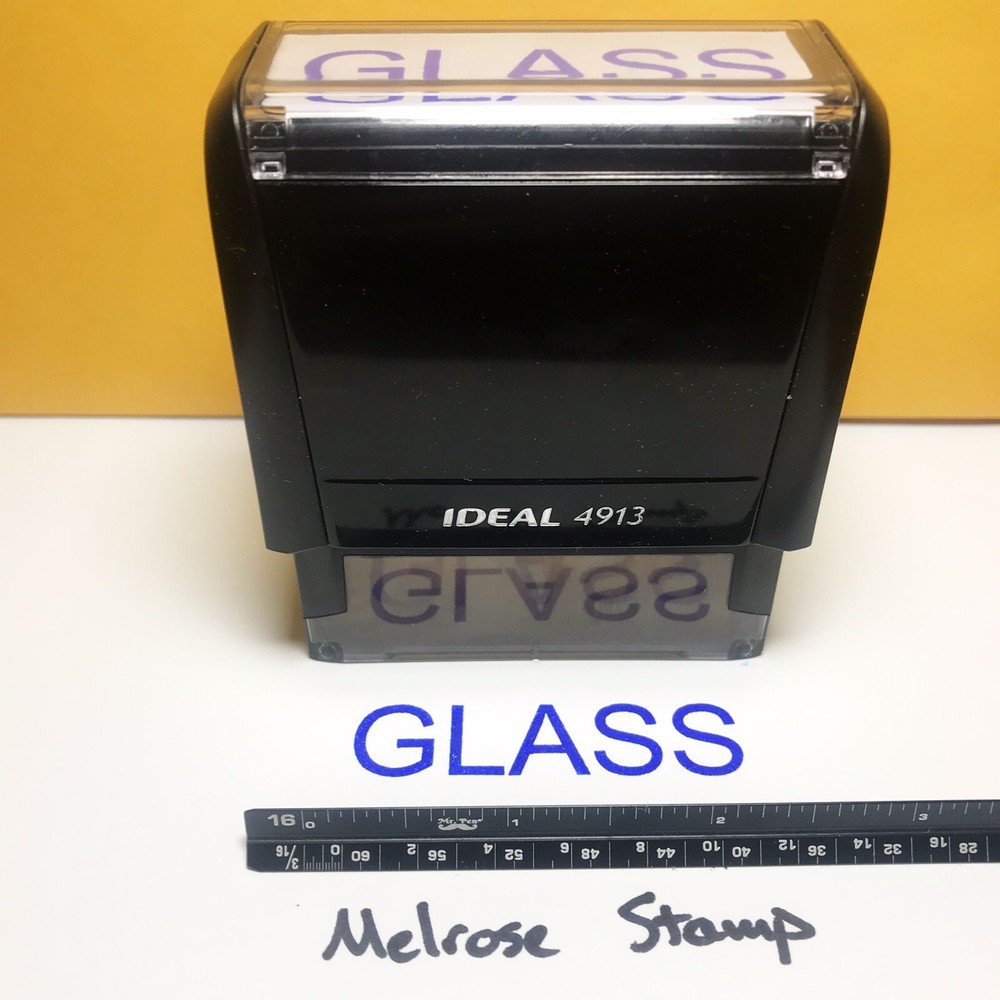 Glass Rubber Stamp Blue Ink Self Inking Ideal 4913