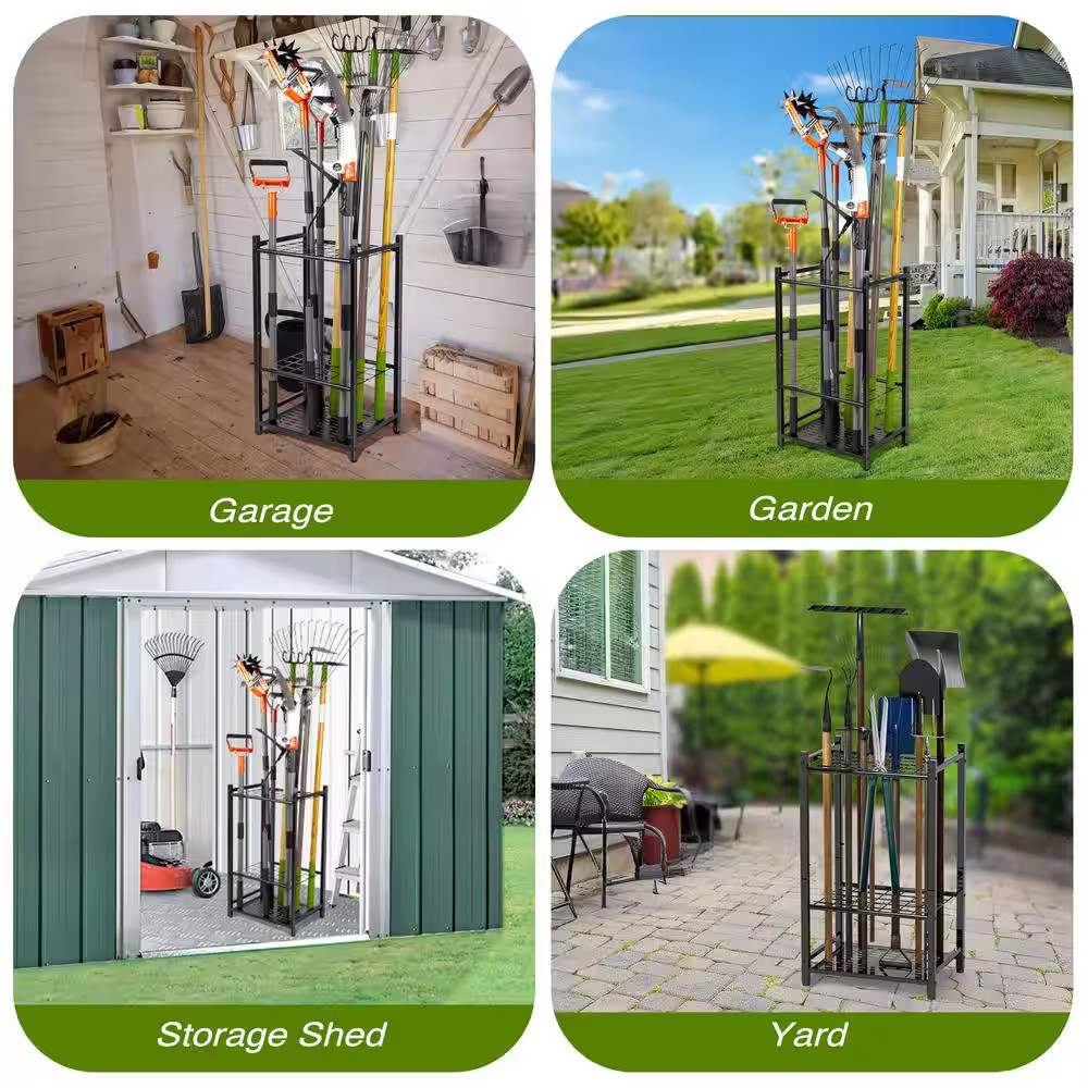 3-Tier Garden Tool Organizer for Garage Organization up to 35 Long-Handled Tools
