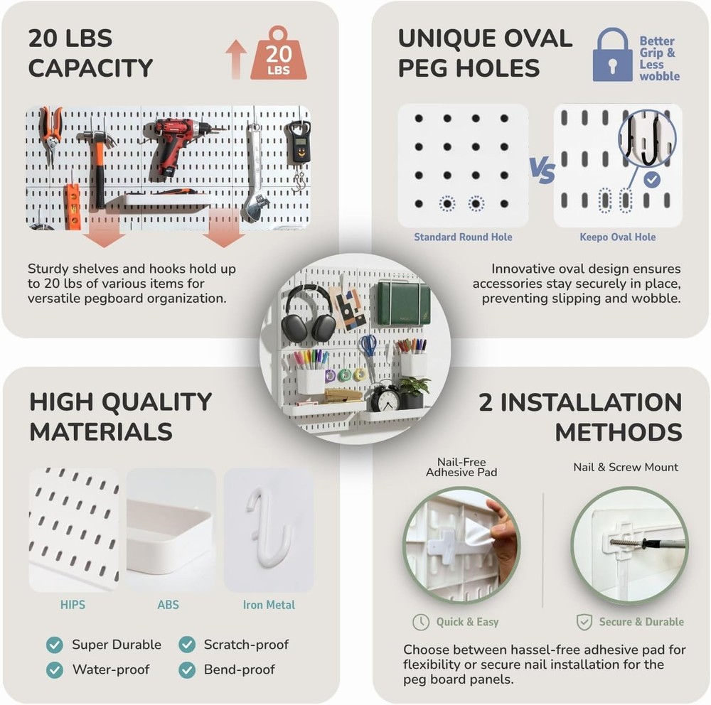 Modular Peg Board Organizer - White, 22"×22"