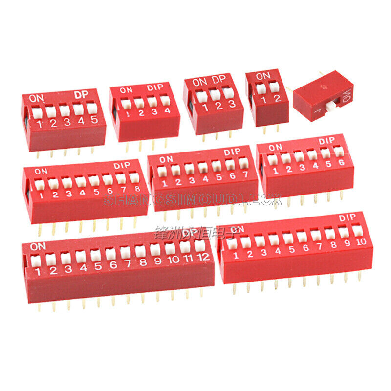 10PCS Red 2.54mm Pitch Slide Type DIP Switch 1-Bit 2-Bit 3-Bit 4-Bit 5-Bit 6-Bit