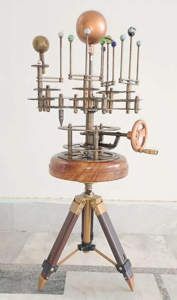 Solar System Celestial Model Fully Functional Antique Look Orrery Saturn Tripod