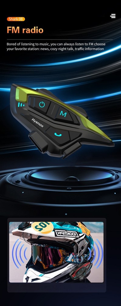 Hysnox Motorcycle Helmet Bluetooth Headset Shark-08
