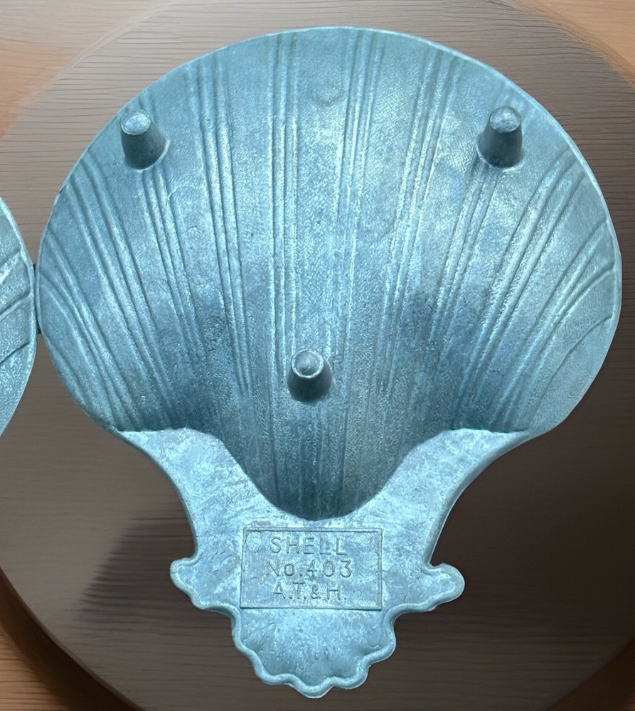 3 Vtg MCM Metal Clam Shell Trinket Trays Dishes No. 403 A T & H Unfinished Set