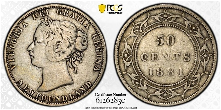 1881 Newfoundland 50 Cents PCGS VF20 Lot#G1234 Silver!