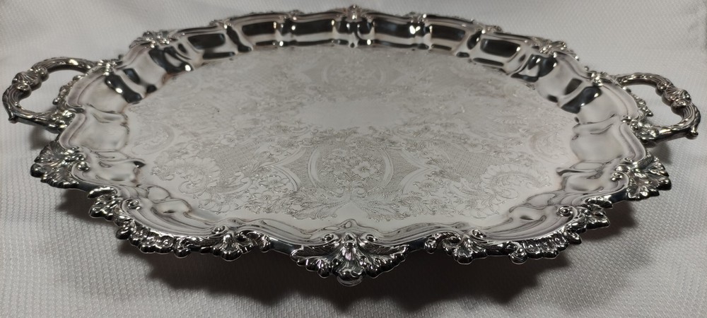 Antique Sheffield Silver Plated Serving Tray Seashell Scrolls Rococo No Monogram