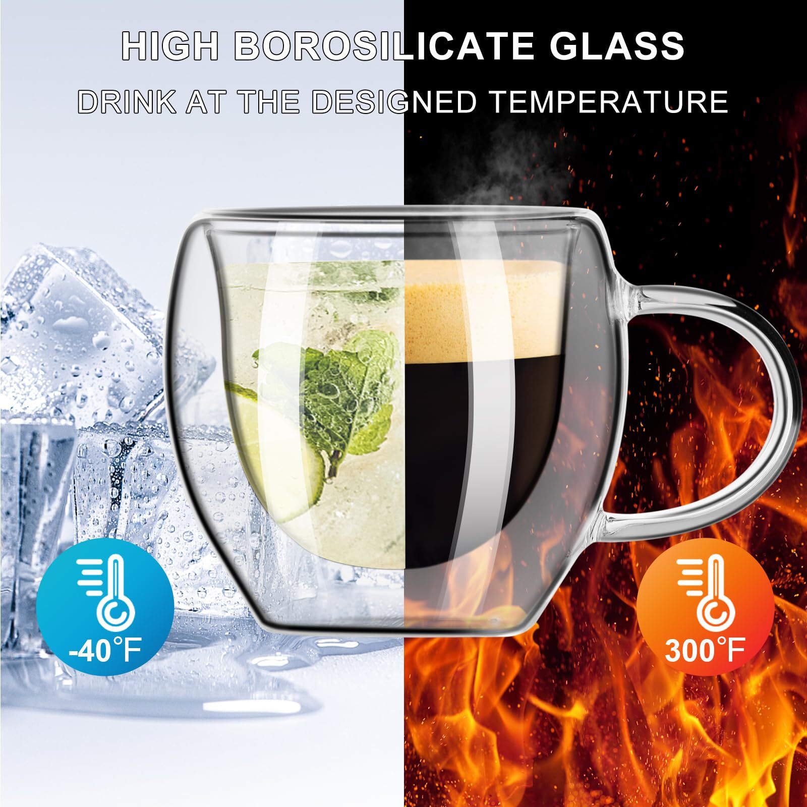 Double Walled Espresso Shot Glass with Handle Set of 2 Espresso Cups