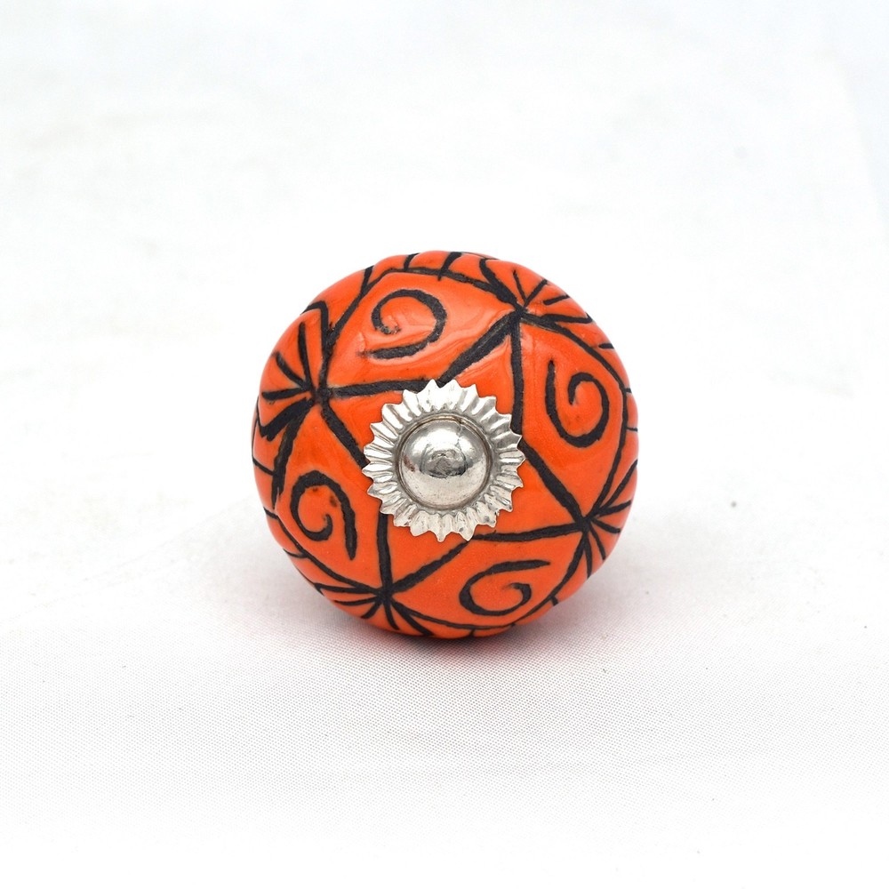 Emboss Orange Color Ceramic Knobs Handpainted Kitchen Cabinet Drawer Pulls