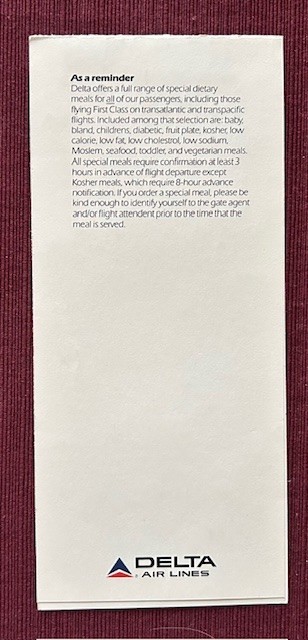 Delta Air Lines First Class Dining Ad