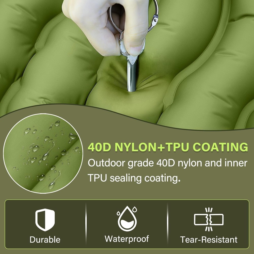Compact Waterproof Camping Sleeping Pad with Integrated Pump - Single Size Green