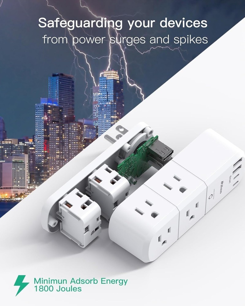 Compact Surge Protector Power Strip with Rotating Plug and 10-in-1 Functionality