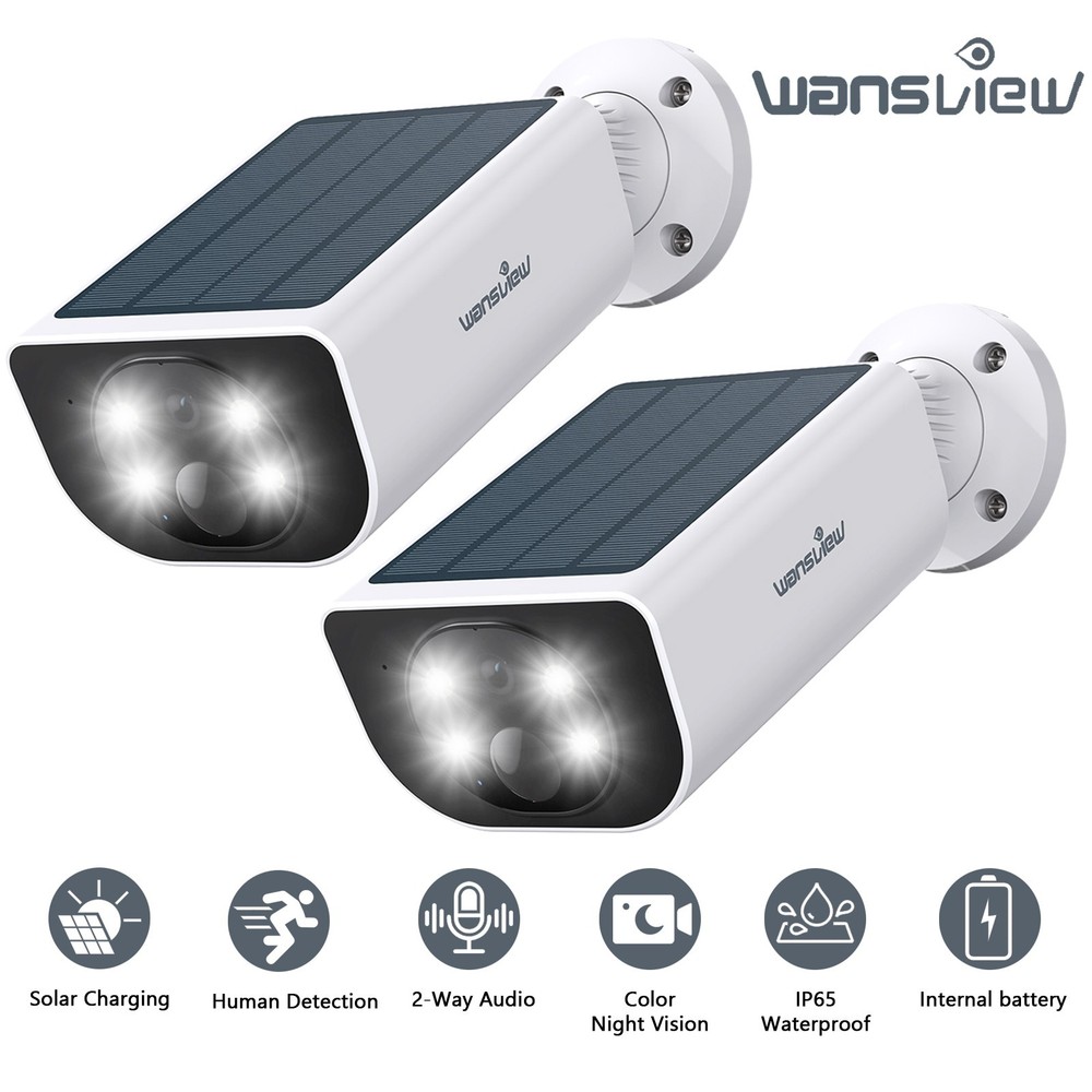 2 Pack Wansview 2K 3MP Outdoor Wireless Solar Security Camera AI Human Detection
