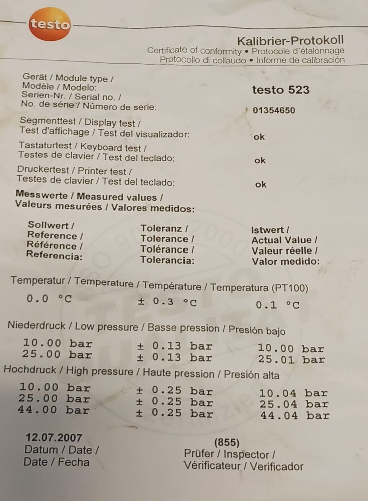 Testo 523 A/C Refrigeration System Analyzer 0560 5231 w/ Case