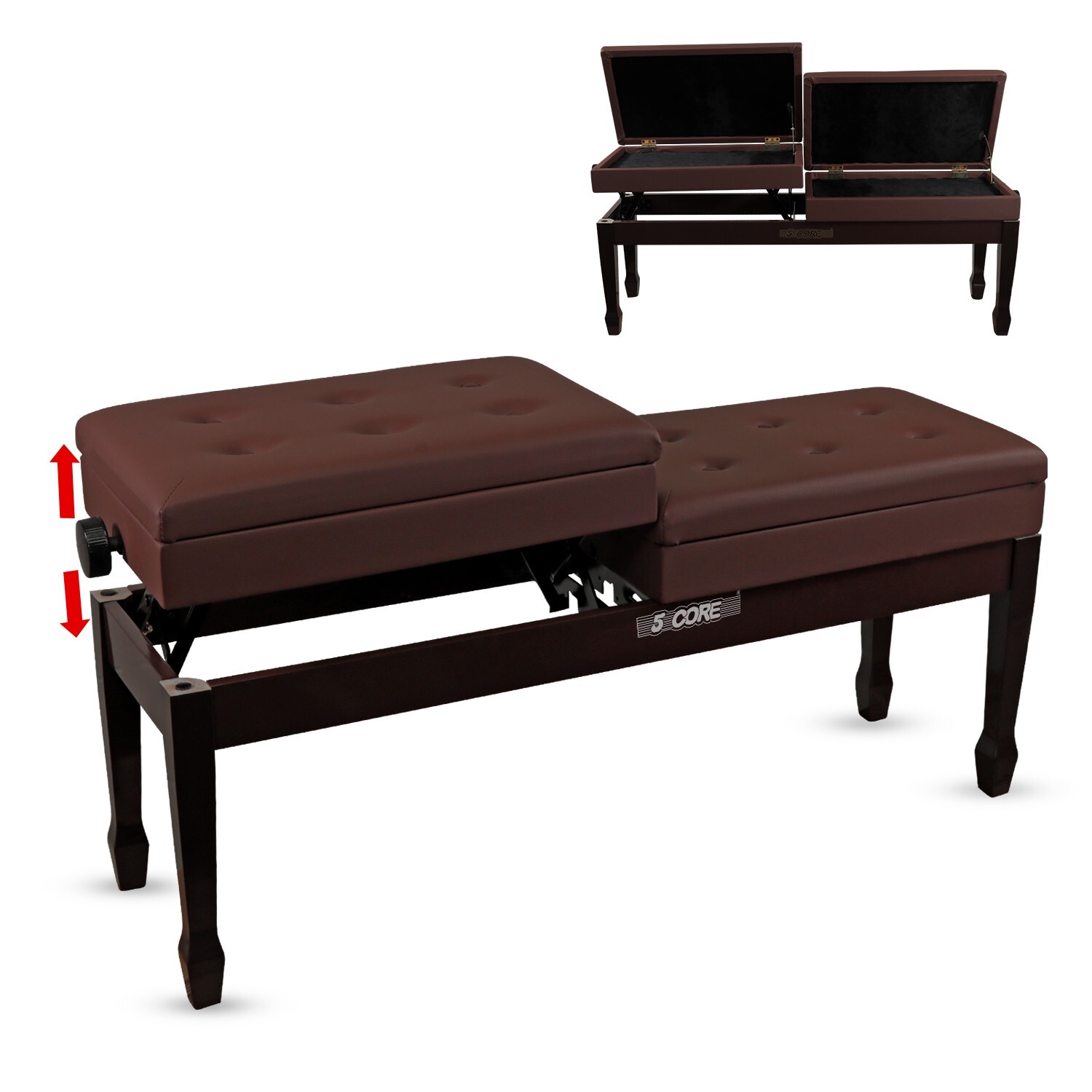 5 Core Duet Piano Bench 3.5 Inch Padded Cushioned Double Seater Wooden Stool