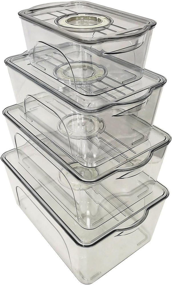 Clear Plastic Storage Bins with Date Recorder for Fridge and Pantry Stackable Re