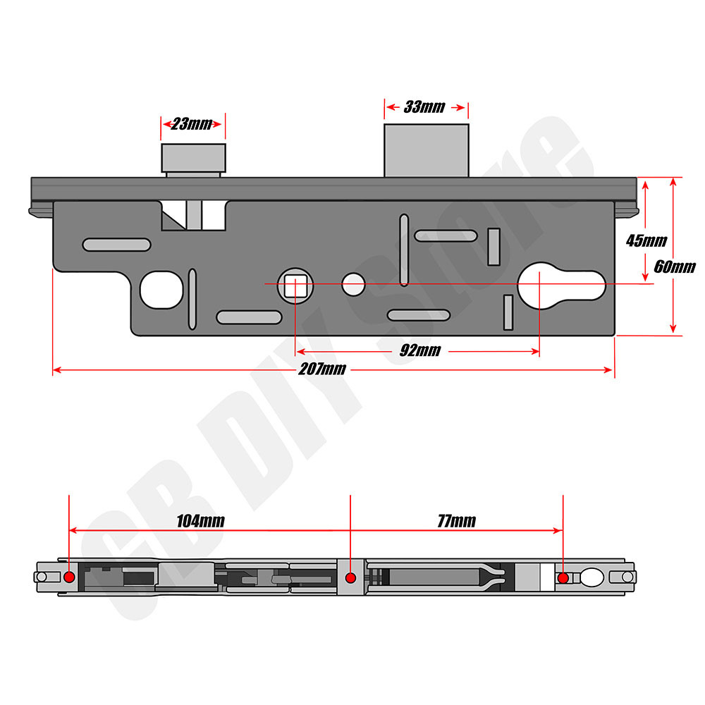 GU Old Style Replacement Door Lock Gearbox Centre Case 45mm Backset