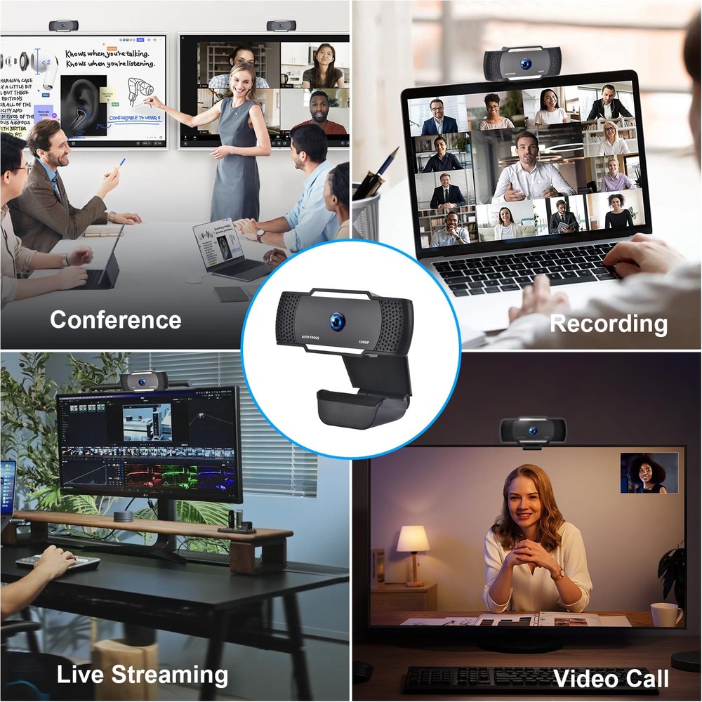 EACH AutoFocus Full HD Webcam 1080P with Privacy Shutter - Pro Web Camera with D