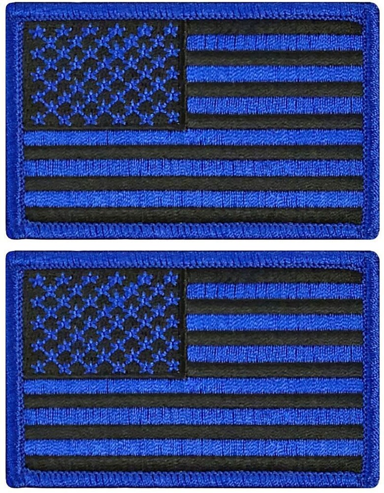 USA AMERICAN FLAG PATCH FULL EMBROIDERED PATCH | 2PC IRON ON 3"x2" BLUE/BLK