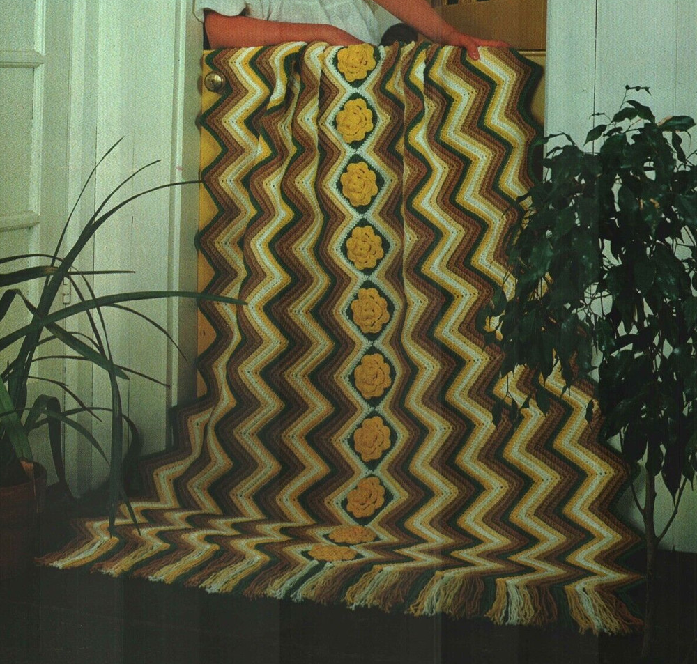 YELLOW ROSE RIPPLE AFGHAN HOME DECOR CROCHET PATTERN INSTRUCTIONS