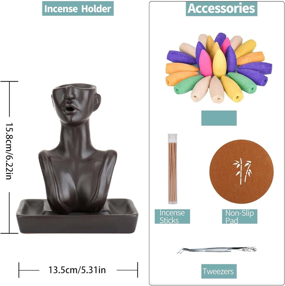 YYW Statue Backflow Incense Holder Burner Waterfall Black