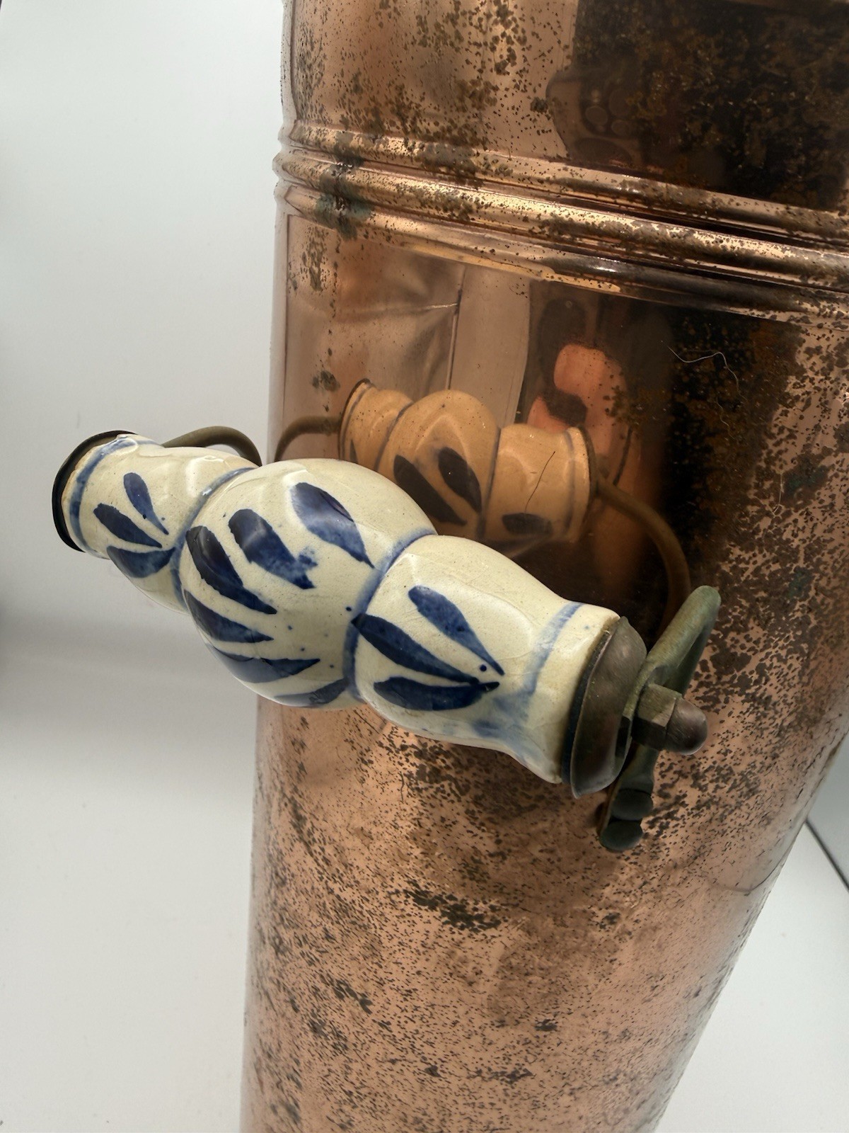 Vintage Umbrella Stand With Delft Style Handles Copper Plated