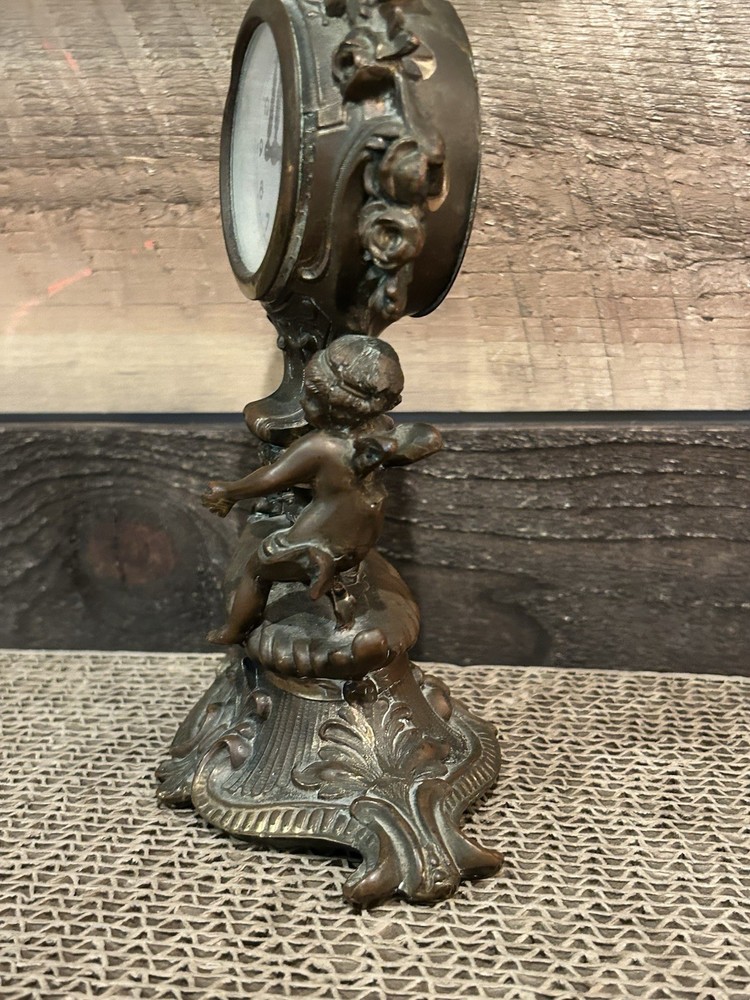 ANTIQUE BRONZE CHERUB ANSONIA VANITY CLOCK