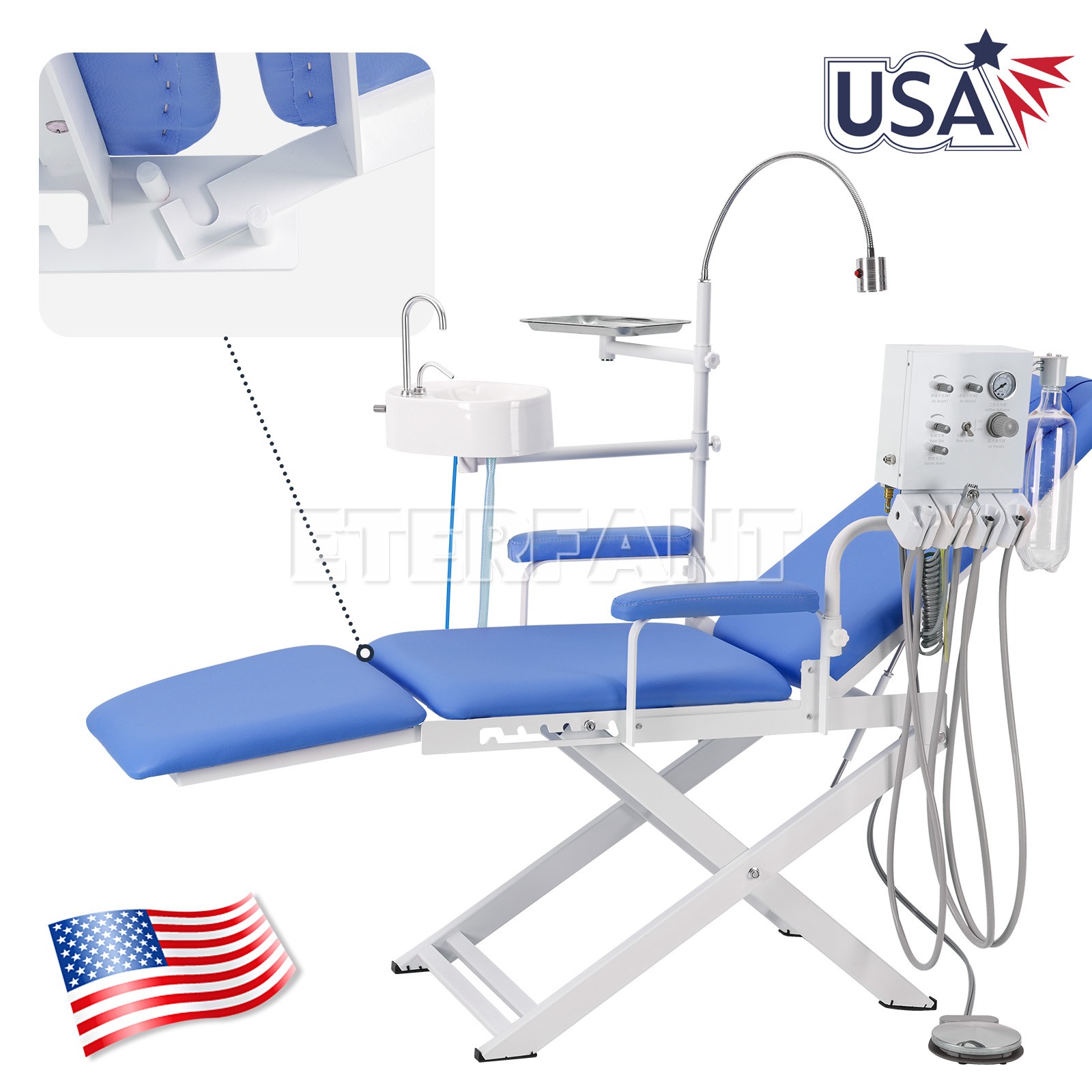 Dental Folding Chair Air Turbine Set Blue/6LED 8W/9W Oral Light for Dental Chair