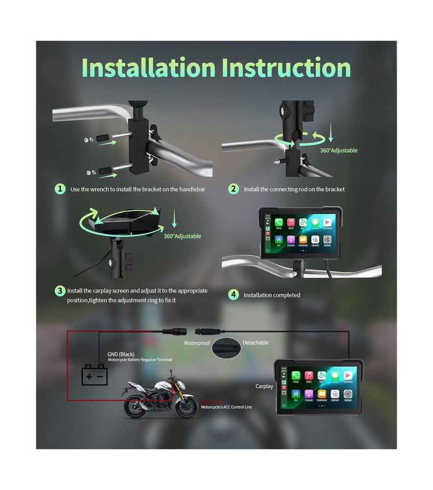 C7 Motorcycle Carplay, GPS Navigation System with Apple CarPlay & Android Aut...