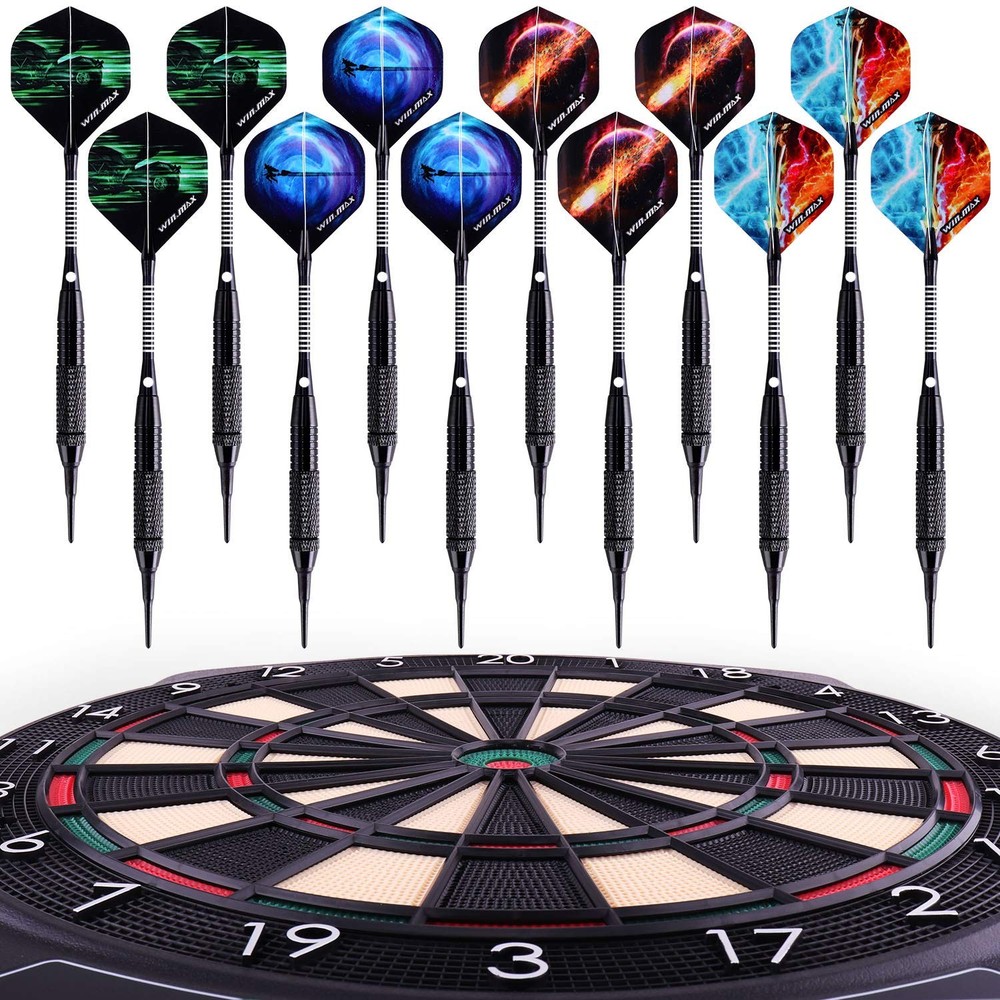 WIN.MAX 12-Pcs Soft Tip Darts Set - 18g Plastic Tip Darts, 100 Extra Tips