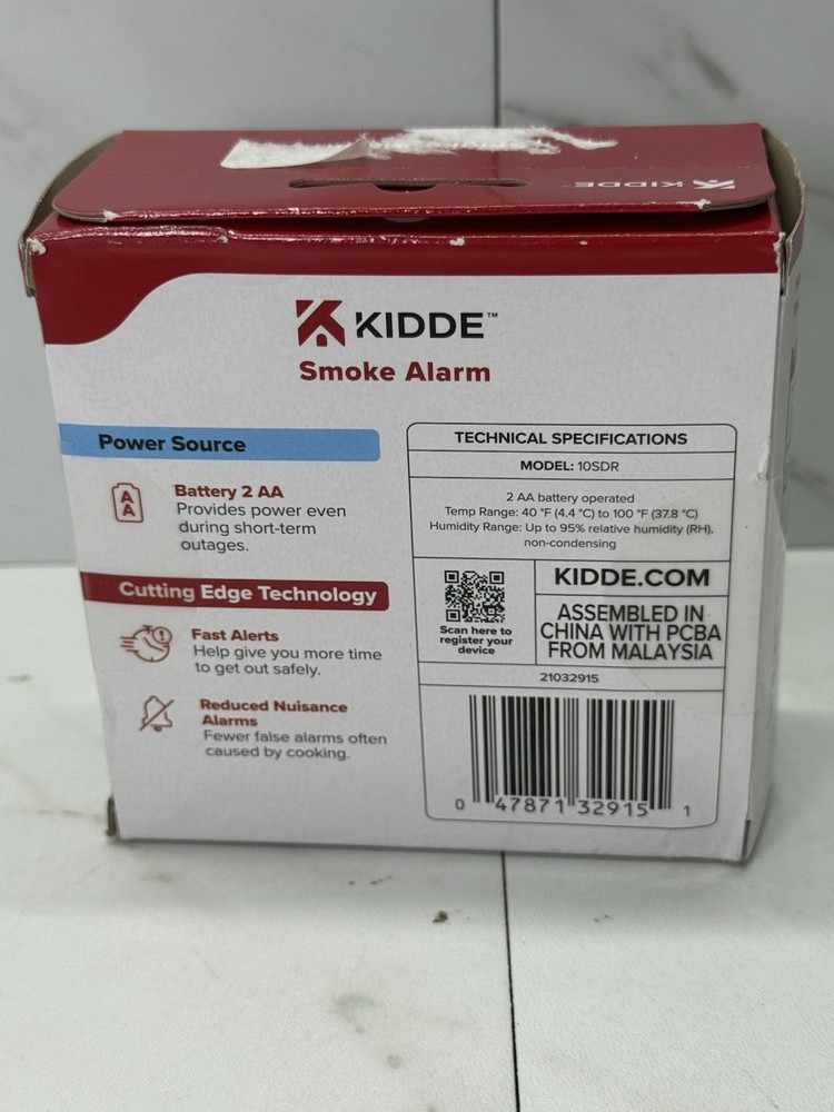 Kidde 10SDR Compact 4" AA Battery Powered Smoke Detector w/ Photoelectric Sensor