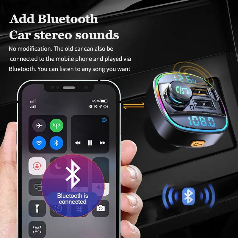 Bluetooth 5.0 Wireless FM Transmitter Car Adapter USB PD Charger AUX Hands LOT