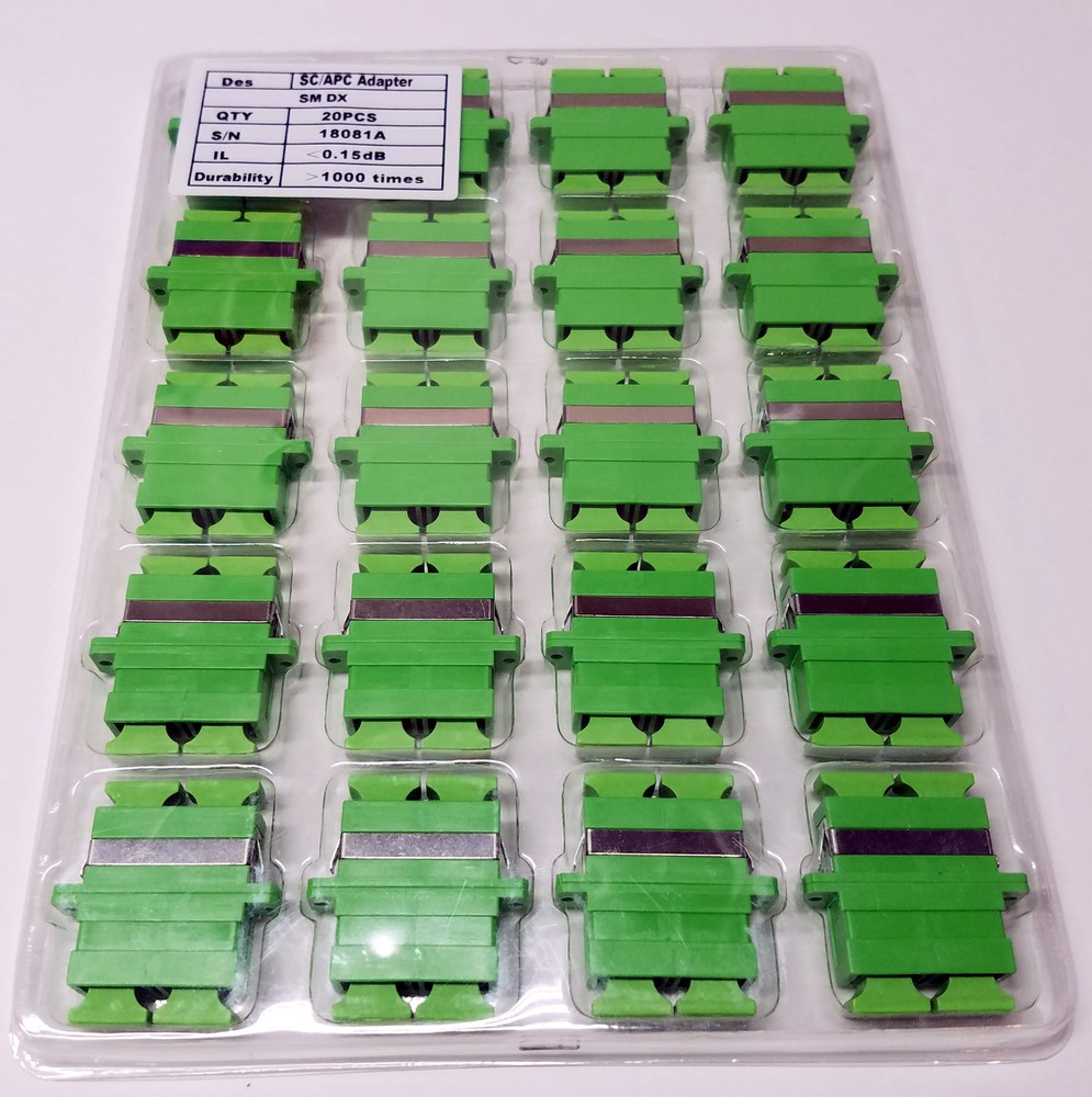 20 Piece Sheet SC/APC Duplex Singlemode (Green) Adapters, Ceramic Sleeves