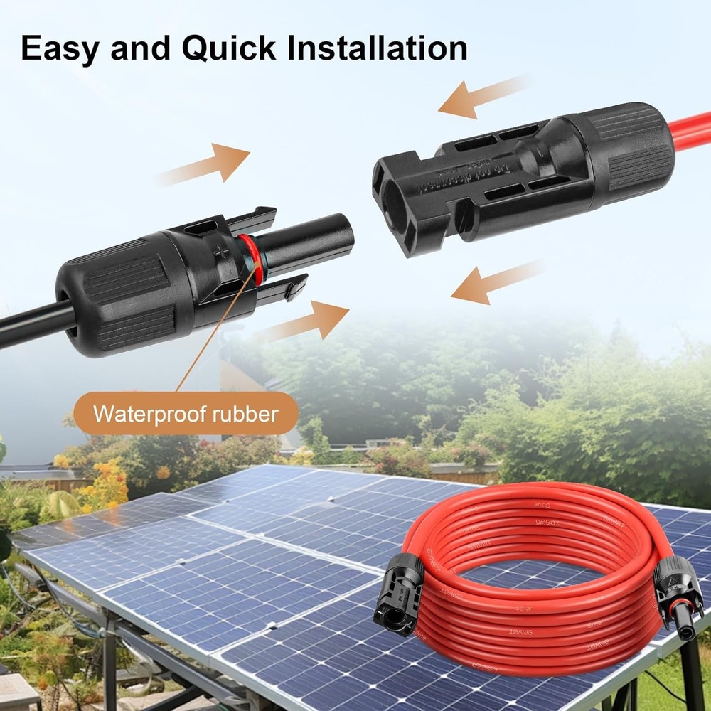 Solar Panel Extension Cable - 10AWG 20FT Wire with Female &