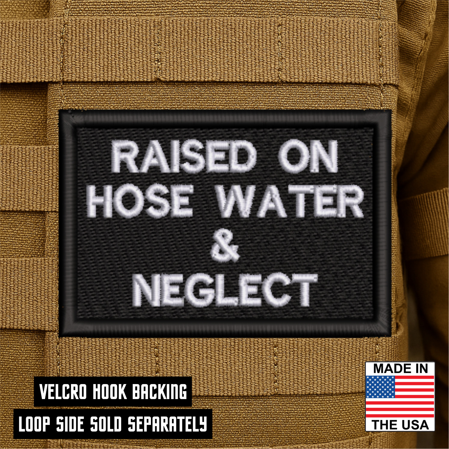 Raised on Neglect Embroidered Morale Patch - 2 Inch X 3 Inch, Hook & Loop Back